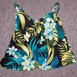 Coco Contours Women Tankini Top Tropical Floral Shapemaker Underwire Blck 14/38D